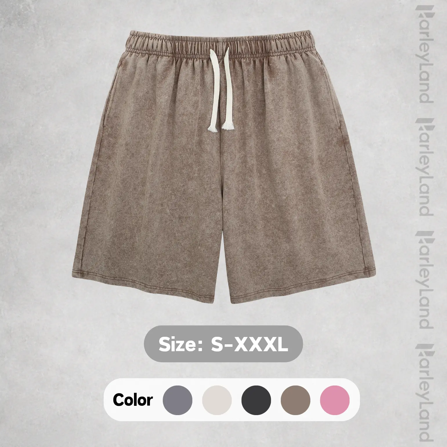 HarlyLand Women's Chic Minimalist Acid Wash Cotton Summer Shorts - Soft Breathable Relaxed H-Type Fitted Fabric, Side Pockets, Drawstring Bottom, Crop T-Shirt Pairing, Everyday Casual Wear Essential