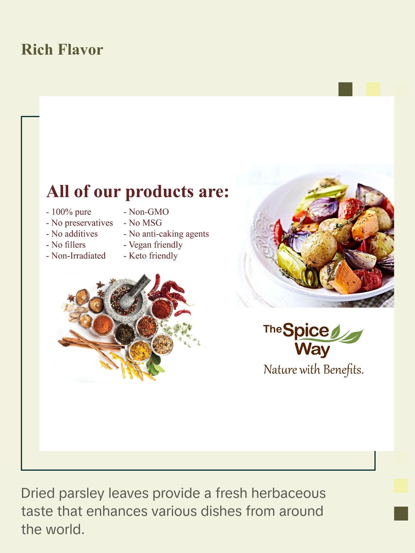The Spice Way Parsley Flakes - Pure Dried Parsley Leaves,  Non-GMO, No Preservatives, Healthy Seasoning for Dishes