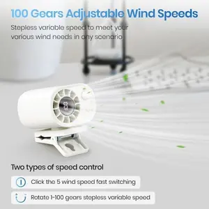 Car-mounted clamp-type fan with LED display, Adjustable cooling fan - 360-degree rotation, 100-speed adjustable, USB rechargeable portable fan, suitable for umbrellas, desks, dormitories, camping, baby carriages, outdoor travel, essential for summer