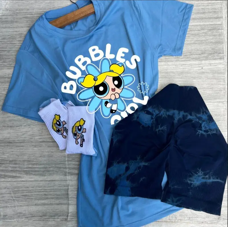 Cute Powerpuff Bubbles Girls Gym Shirt, Animation Character T-Shirt, Girl Power Tees, Hero Girl Gift Shirt, Powerpuff Girls Merch (Only Shirt)