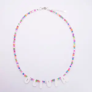 Custom Name Bubble Initial Necklace - Rainbow Candy Beads, 3D Printed Bubble Letters, Bead Chain, Bling, Brightly Colored, Initial-Themed Costume Jewelry Necklace, Bead Chain Necklaces, Bling Necklaces