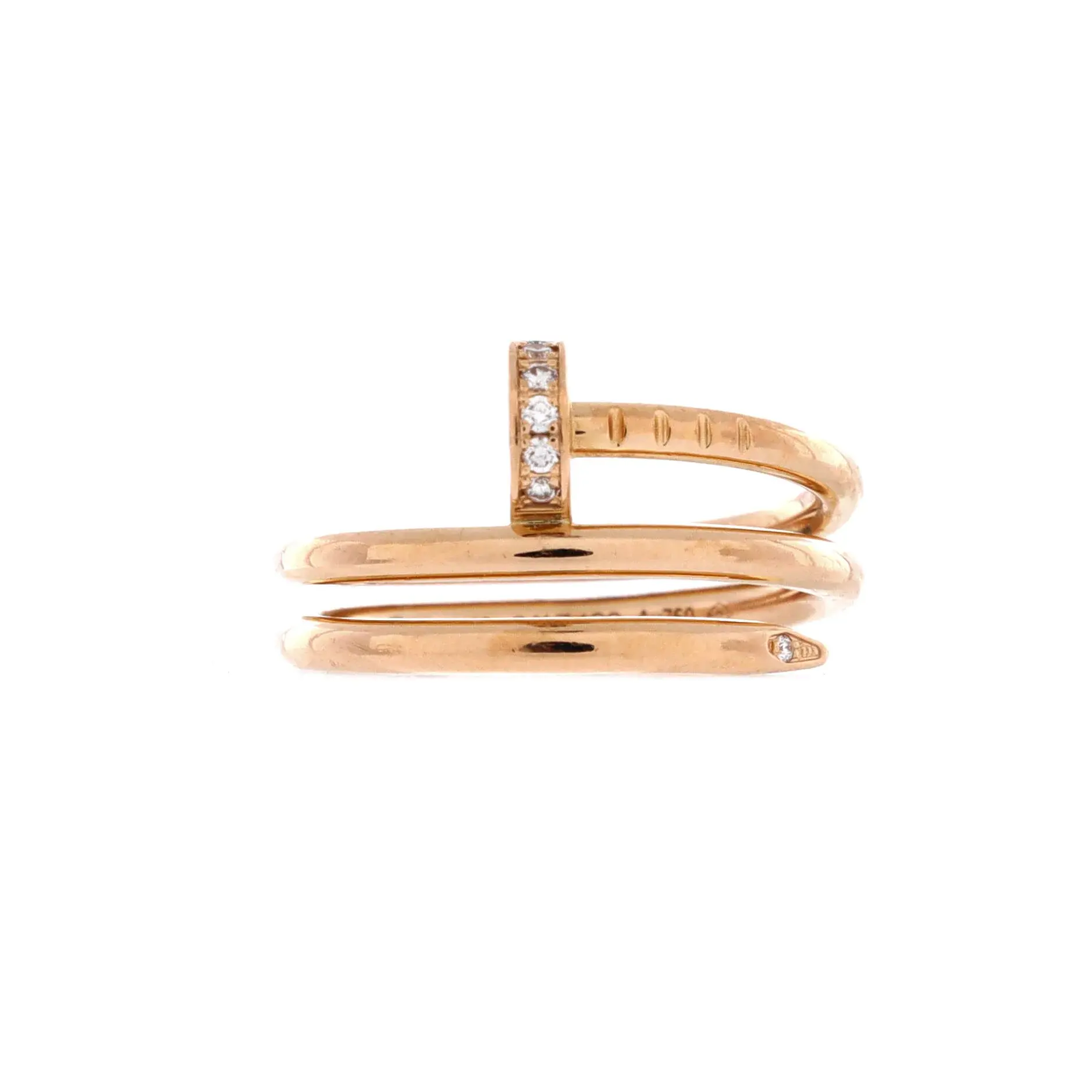 Pre-owned Cartier Juste un Clou Double Ring 18K Rose Gold and Diamonds Small by Rebag