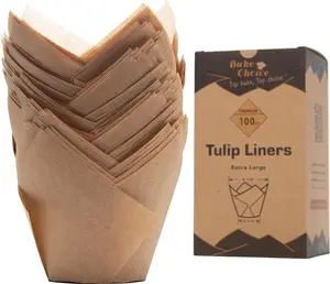 Bake Choice 100pcs Large Size Natural Tulip Cupcake Liners for Baking, Large Muffin Liners, Cupcake Wrapper for Party, Christmas