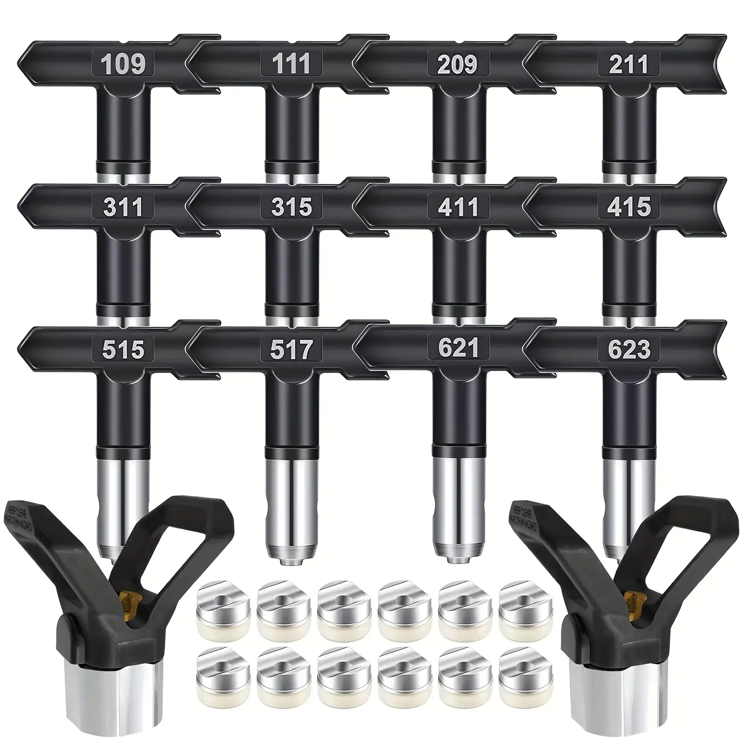 14-Piece Spray Nozzle Set, 12 Reversible Tips + 2 Nozzle Caps, Airless Paint Sprayer Accessories for Latex Paint Application