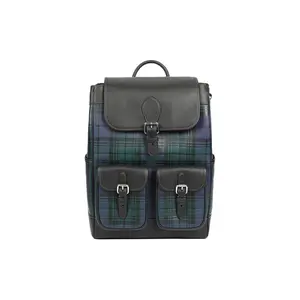 COACH Frankie 30 Drawstring Backpack with Magnetic Closure and Logo Embellishment – Full-Grain Leather, Large Size, Men’s Navy Blue and Green