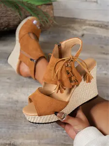 2026 Latest Hot Seller High Arch Thick Sole Sandals, Lightweight Comfortable Soft Sole Non-slip Wear-resistant Women's Outdoor Rhinestone Wedge Ses, Bohemian Vacation Style Height Increasing Beach Shoes Stylish