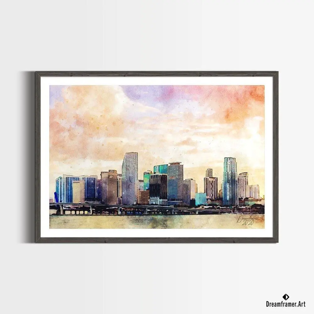 Premium Art Print Miami Afternoon in Watercolors, by Dreamframer Art