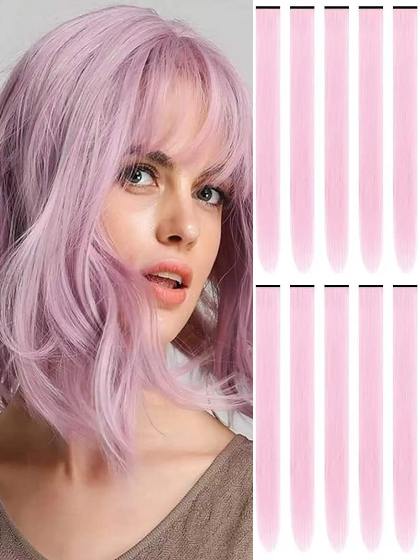 Pink Hair Extensions Straight Multicolor Clip in Hair Extensions Colorful 22 Inch Rainbow Women's Gifts Halloween Christmas Party Highlights (10pcs Pink)