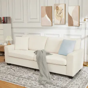 83 Inch Modern Beige Loveseat Sofa, 2 Seater Couch with Throw Pillows, Small Deep Seat Couch, Comfy Chenille Love Seat, Cloud Couch for Compact Living Room, Bedroom, Office