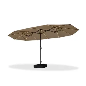 PURPLE LEAF 15 ft Table Umbrella with Lights Double-Sided Market Umbrella with Base