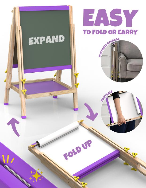 JOYOOSS Easel for Kids Art Easel Kids Easels for Toddlers Easel,Dual-Sided Adjustable Wooden Magnetic Board for Kids 106-PURPLE
