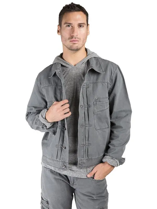MEN'S CHARCOAL GREY HEAVY WASH CANVAS TRUCKER JACKET