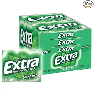 EXTRA Spearmint Sugarfree Chewing Gum, 15 Pieces (Pack of 10)