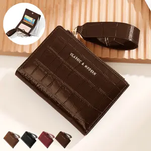 High-end Slim Wallet for Women With Wrist Strap,Minimalsit Bifold Leather Purse RFID Blocking Small Credit Card Wallet with Zipper Pocket, Cute Key Chains Accessories Girl Small Wallets