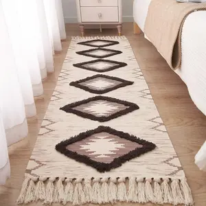 Boho Runner Rug 2'x6', Washable Hallway Farmhouse Area Rug, Kitchen Floor Mat with Tassels, Tufted  Woven Entryway Carpet, Brown