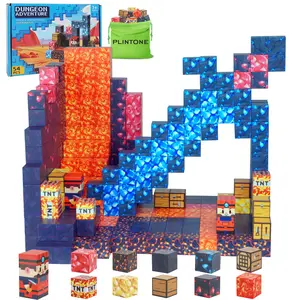 Magnetic Blocks - Magnet Building Cube Game, Volcano and Lava River Adventure Set for Kids Ages 3+, STEM Montessori Stacking Toy, Sensory Tiles Building Gift for Toddlers