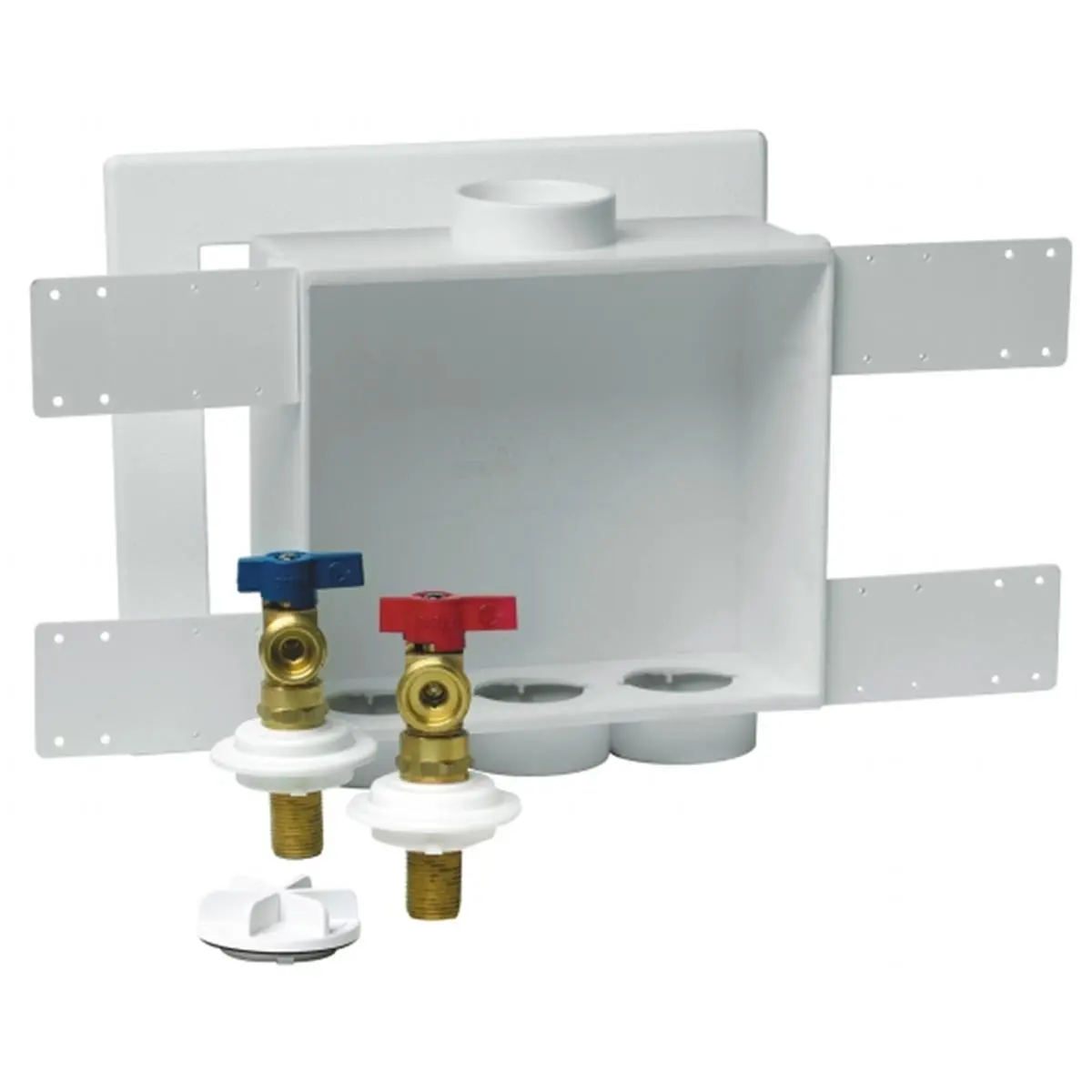 212 MAIN Washing Machine Outlet Box with 1/4 Turn Brass Valves, High Impact Polystyrene, Flexible Mount Wall Bracket, Snap-On Faceplate for 1" Drywall, Plumbing Fixtures, 212 Main 1-4 Turn, Easy Installation, 1-4 Turn Plumbing Washing Machine Outlet Box