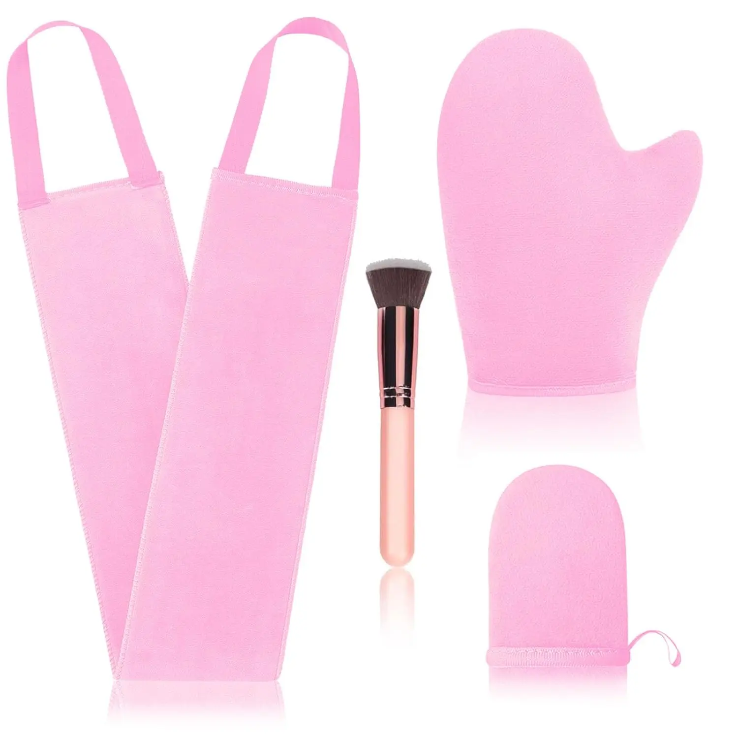 4 Pack Self Tanning Mitt Applicator Kit Self Tan Back Applicator with Self Tanning Glove for Self Tan Glove and Sunscreen Brush Kit (Brown)