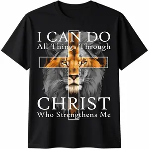 Christian T-shirt I Can Do All Things Through Christ Christian Lion Faith T-Shirt tokwear Tee