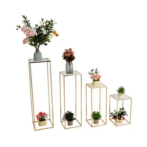 Garvee Set of 4 Tall Clear Acrylic Vases for Wedding Centerpieces, Geometric Flower Stands, Elegant Display Columns Perfect for Birthday Parties and Wedding Table Decorations