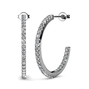 Rosalyn 18k White Gold Plated 20mm Hoop Earrings with Simulated Diamond Crystals
