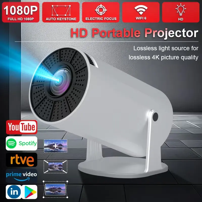 Diamond Projector : 24/5G WiFi, 360° HD LED, built-in speaker, 4K decoding, dual WiFi6, 180° rotation, White Upgraded. Ideal Holiday Gift. degree flip Audio Cable