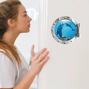 2pcs Nautical Cruise Door Magnets, Rubber Round Porthole Magnet Set with Sea Turtle, Dolphin, and Ocean Views, Reusable for Refrigerator, Car, and Cruise Ship Decoration