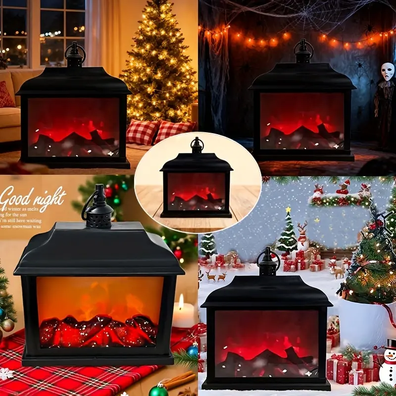 Flameless Fireplace Lamp, Realistic LED Charcoal Flame Light with Warm Glow, Tabletop & Hanging Dual Use, Suitable for Holiday Parties, Bedrooms & Living Rooms, Christmas Decoration