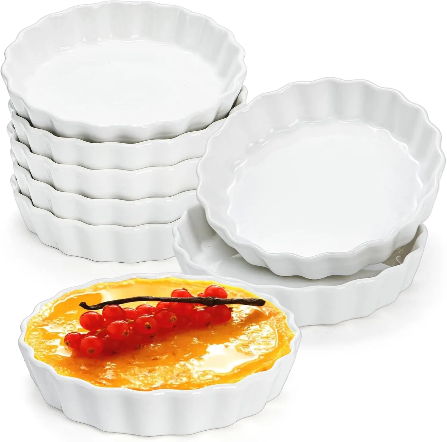 Set of 8 Pieces Porcelain Shallow Ramekins, 5 Ounce Creme Brulee Ramekin Dishes Round Baking Ramekins Set