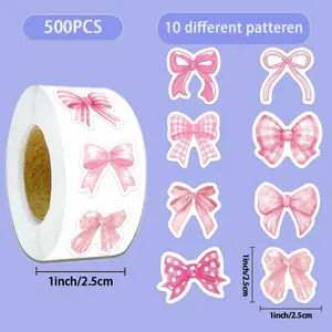 Bow Printed Sticky Notes Roll, Decorative Adhesive Stickers for Notebooks Envelopes Seals, 500 Sheets Per Roll