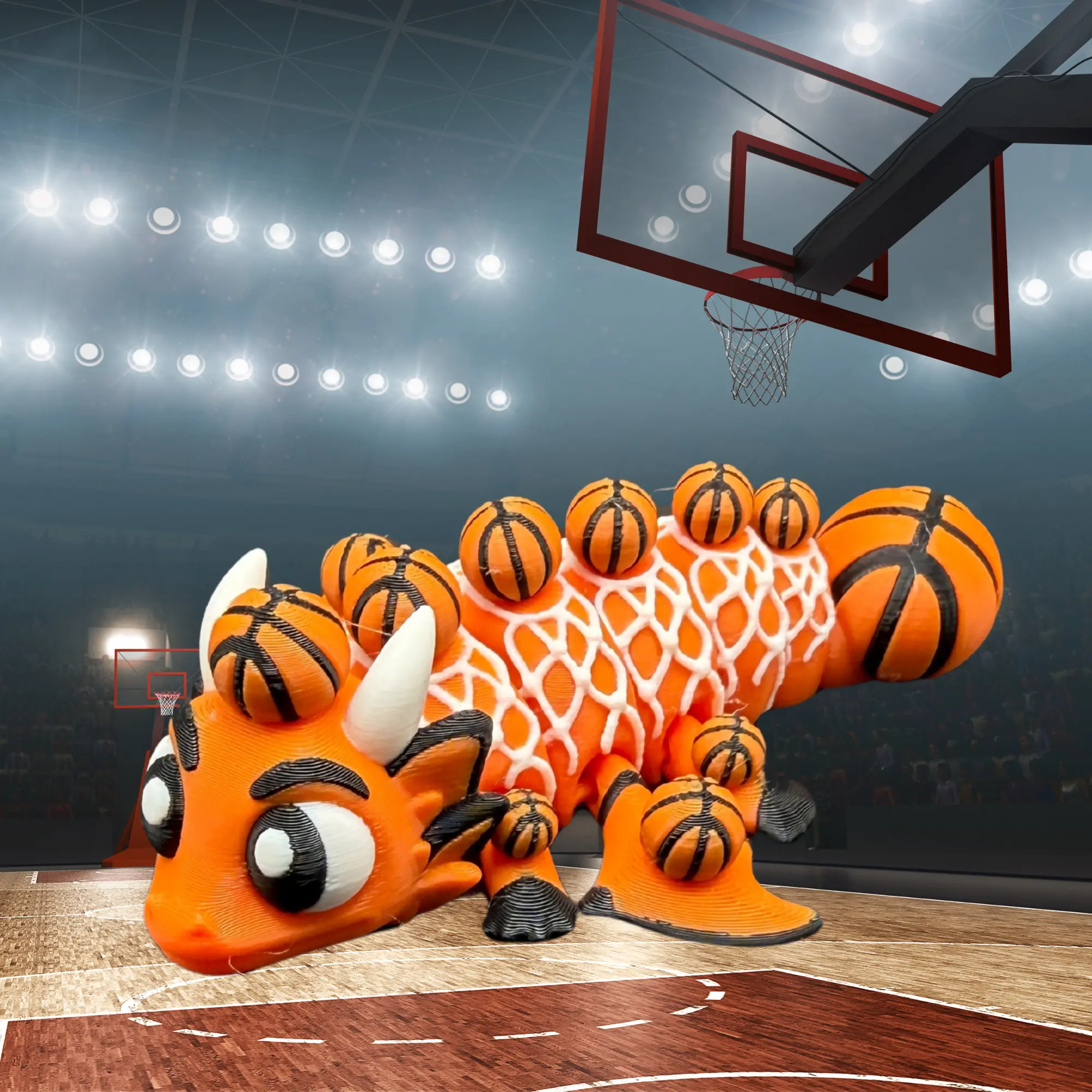 Basketball Flexi Dragon, 3D Printed Sports Dragon, Flexi Fidget Dragon, Basketball Gift for Players, Coaches and Fans