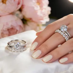 Women’s CZ Bridal Engagement Ring Set| Round Cut Fully Paved| Elegant Wedding Party Jewelry Gift