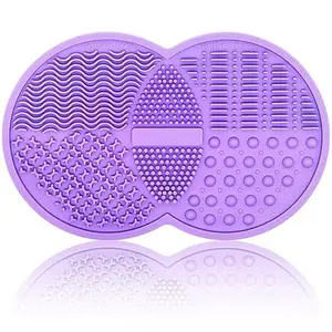 Silicone Makeup Brush Cleaning Mat Scrubber Pad for Deep Cleaning Makeup Brushes, Sponges, and Powder Puffs (Purple)