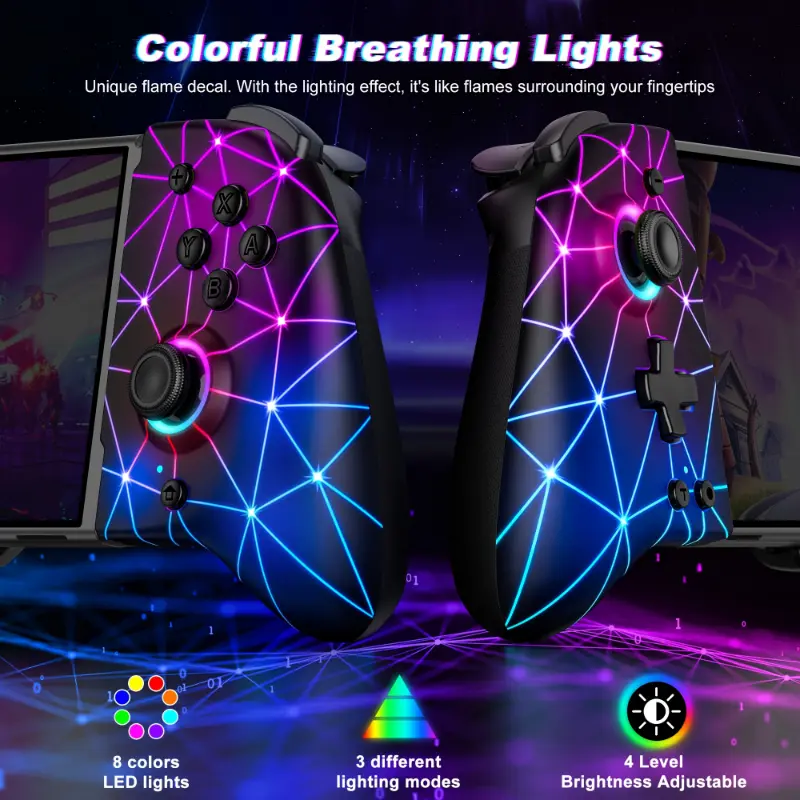 Ergonomic Wireless Switch Controller With RGB LED For Nintendo Switch OLED/Lite, PC, IOS And Android - Black