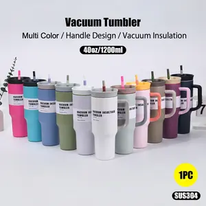 1pc, 40oz Stainless Steel Insulated Travel Mug Tumbler, Leak-Proof Lid, Straw, Handle, 304 Stainless Steel, Multiple Colors Available