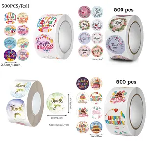 500pcs Birthday Cake Sealing Stickers, Happy Birthday Decals for Envelopes Gift Wrapping Bags Box Decoration, Decorative Stickers