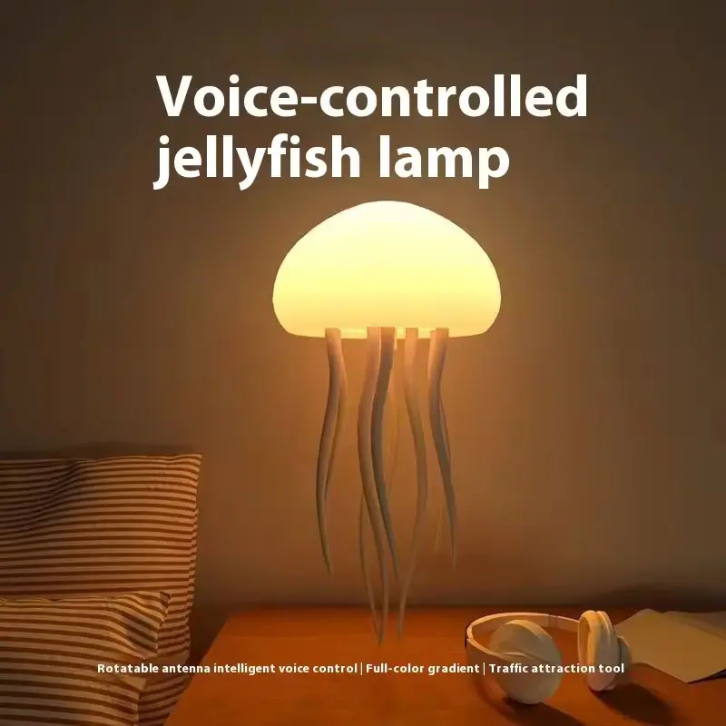 Cross-Border Mushroom-Shaped Voice-Activated Jellyfish Lamp, Colorful Ambient Night Light, USB Rechargeable LED Lights Bedroom, Bedside Jellyfish Mood Lamp & Floating Desktop Decoration Kids Girlfriend Christmas Gift