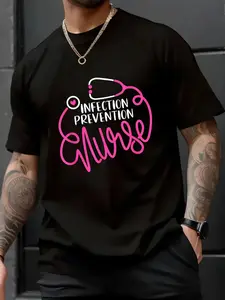 100% Cotton Unisex Infection Prevention Nurse Epidemiology Nursing Department T-Shirt，Autumn Women's T-shirt Christmas Happy Letter Snowflake Fun Pattern