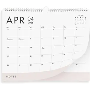 18 Months Horizontal Hanging Wall Calendar 2026-2027 (January 2026 - June 2027) Modern White Design with Beige Notes Section, 11x13.5 Inches