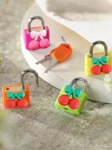 Luggage lock, small trolley suitcase padlock with key, copper core with sturdy plastic shell (cherry pattern for easy matching), compact and solid, mini suitcase padlock, travel bag metal key lock, durable brass lock core