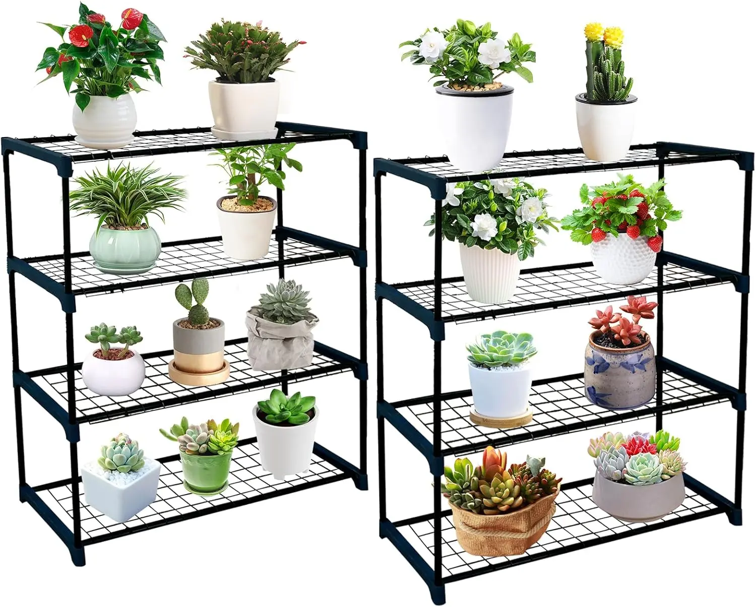 2 Pack Plant Greenhouse Shelves,4 Tier Portable Rustproof Metal Shelf Plant Stand Rack,Outdoor/Indoor Plant Shelves w/ 72 LBS Weight Capacity
