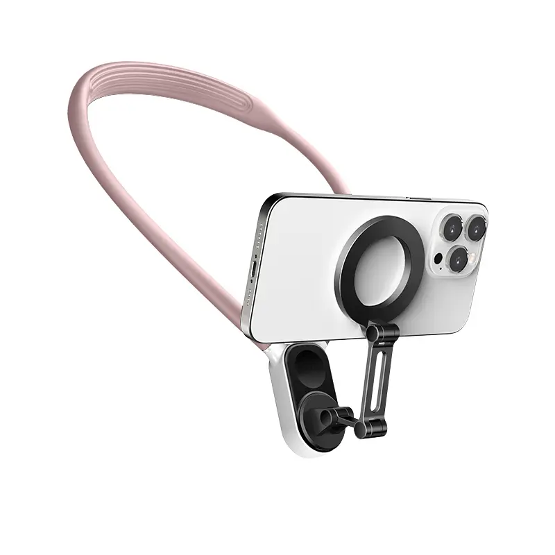 Pink 2-in-1 Video Recording Magnetic Neck Mount for Phones and GoPro, Neck Cell Phone / GoPro Holder POV/Vlog Selfie Mount Hand Free Phone / GoPro Neck Holder Chest Stand Strap