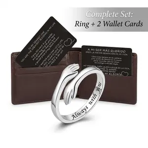 Hug Ring for My Dearest one with 2 wallet cards - A Symbol of Love and Protection Eternal Love Promise Ring, I Will Always Love You Heart Design Ring