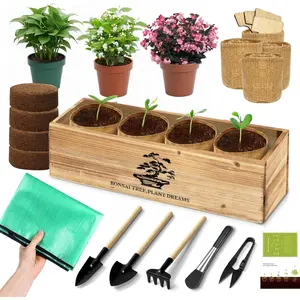 Bonsai Kit,Complete Bonsai Starter Kit with Wooden  Box,repotting mat, Burlap Pots & Gardening Tools, DIY Bonsai  Set for Adults & Beginners (Seeds Excluded)Birthday Thanksgiving