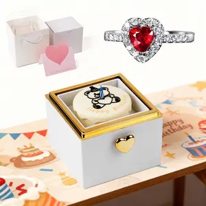 【Valentine's Day gift】Heart-shaped Ring/necklace Cake Surprise Box Set,Ideal as birthday gifts for girlfriend, best friends, daughter and mom.(Including Automatic Flip Gift Box, Rose Box, Love Necklace, Gift Bag and Greeting Card，Holiday Gift