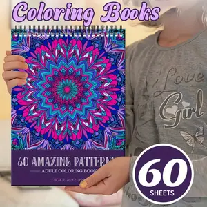 Adult Stress-Relief Coloring Book - A4 Size with 60 Unique Mandala & Geometric Patterns, Spiral-Bound & Single-Sided Thick Paper, Ideal for Adult Coloring & Gifting on Birthdays/Christmas/Halloween/Thanksgiving, Catering to Artistic Expression & Creative
