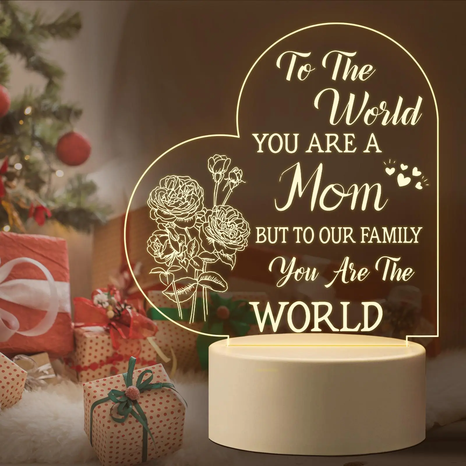 Acrylic Night Light, USB Plug LED Bedside Lamp, Ideal Thanksgiving Birthday Gifts for Mom, Delicate Mom Birthday Gifts from Daughter Son