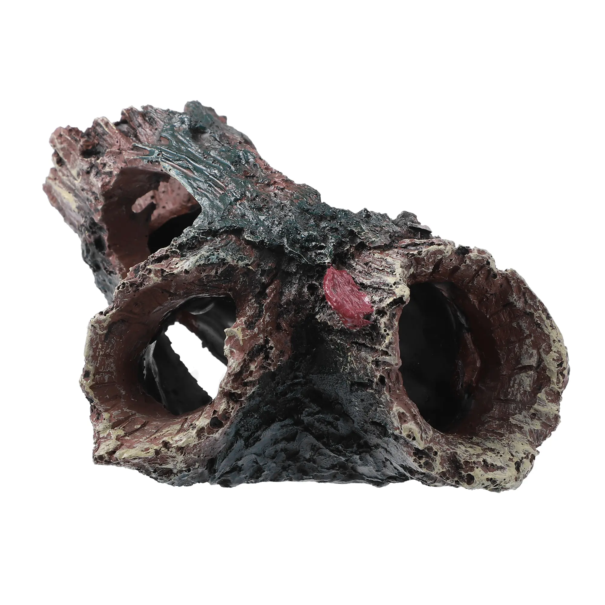 VOCOSTE Aquarium Decorations Hollow Tree Trunk Ornament, Resin Fish Accessories for Aquatic Pets to Play and Rest, Brown Green, 5.91" Length