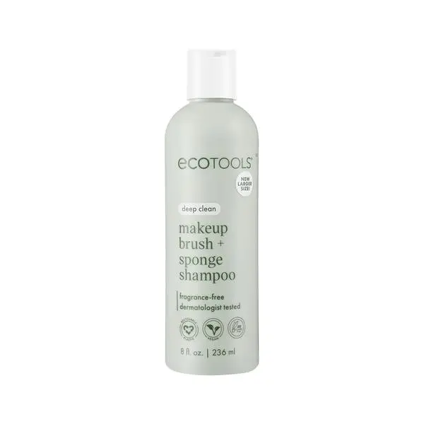 EcoTools Makeup Brush Cleanser + Sponge Shampoo, Fragrance-Free, 8 Fl Oz | Cleaner brushes and sponges, makeup brush soap for daily washing, beauty blender cleaner, plant based, sulfate free