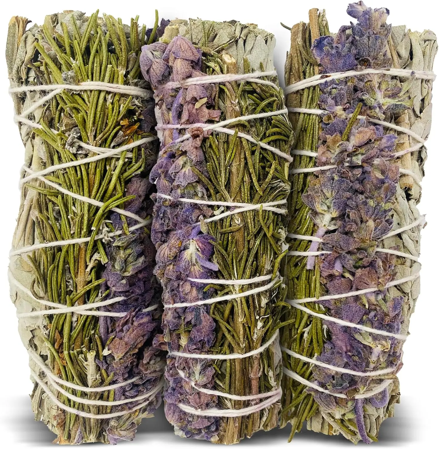 Sage Smudge Kit for Cleansing Negative Energy, Home and Creating The Energy of Happiness Rosemary & Lavender Sage Smudge Sticks with White Sage Pack of 3
